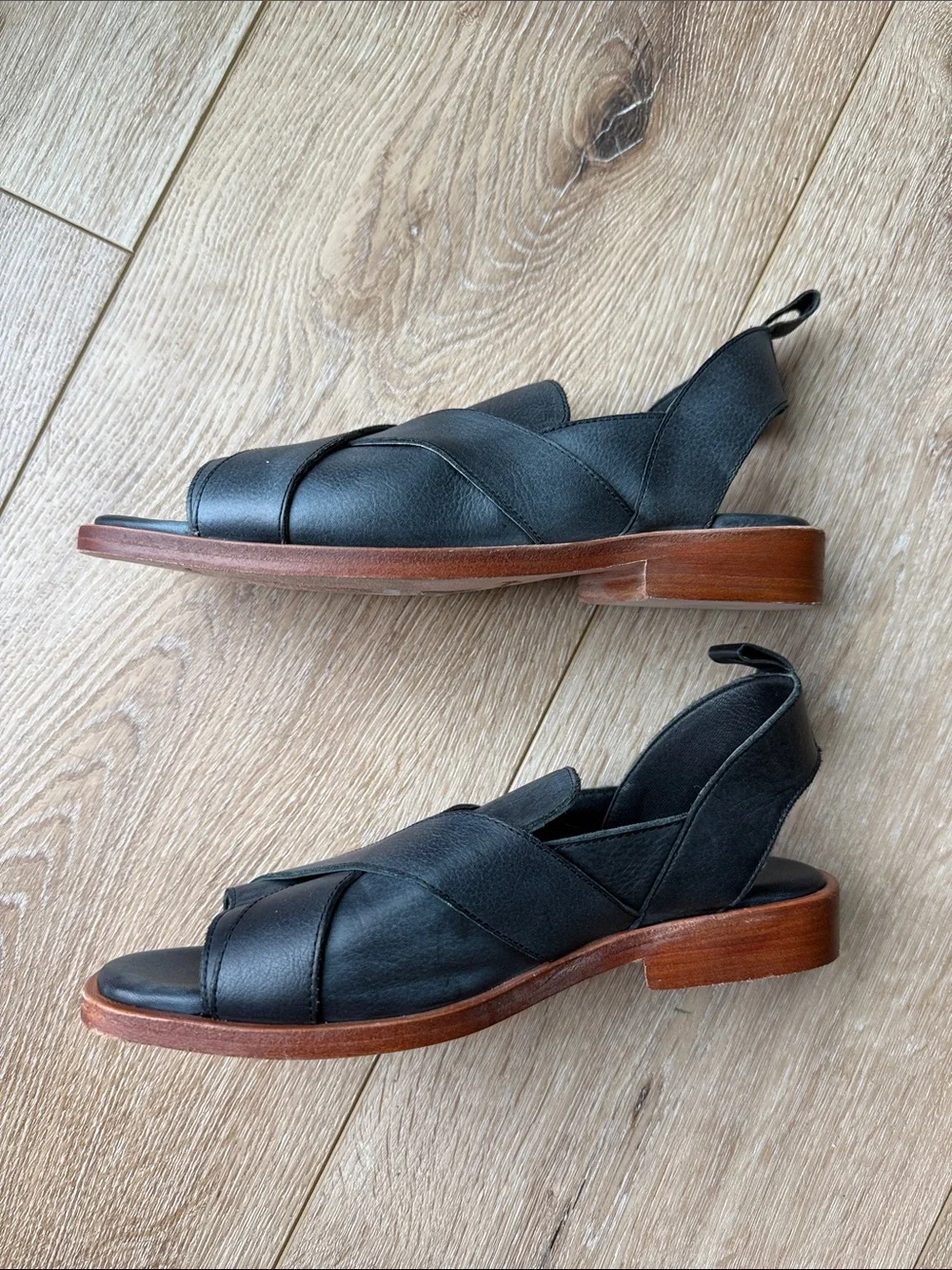 Free People Black Leather Crisscross Slingback Sandals Size 38